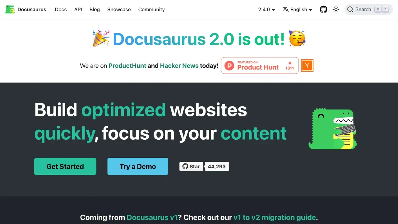 Docusaurus 公式サイトのスクリーンショット