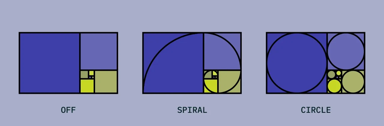 「OFF」「SPIRAL」「CIRCLE」それぞれを選択したときのイメージ