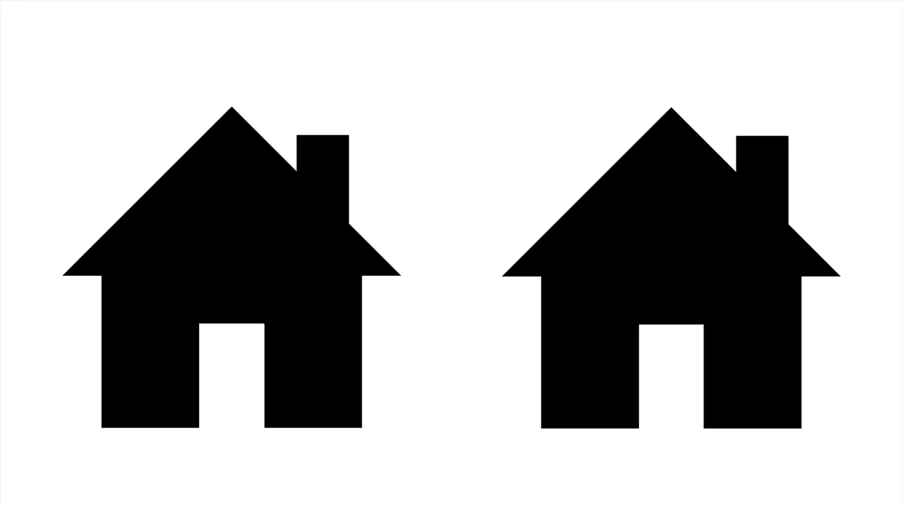 デザインツールで作成した同じ家の形をしたオブジェクト 2 つが横に並んだ図