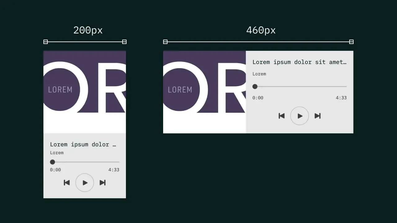 プレーヤーの幅 200px と 460px で比較した図