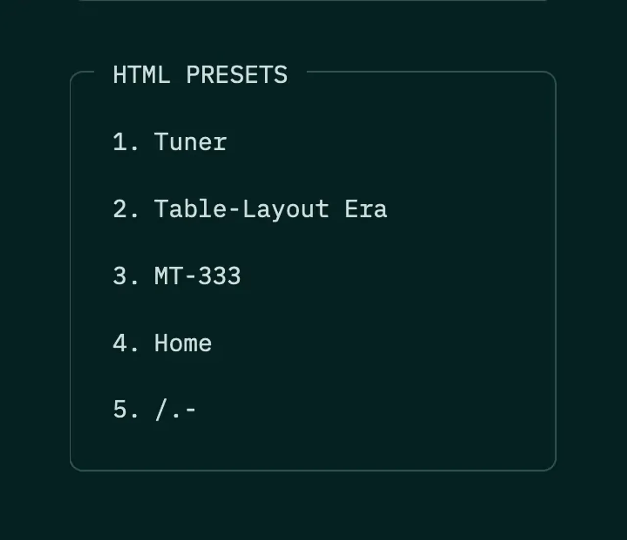 「HTML PRESETS」のスクリーンショット