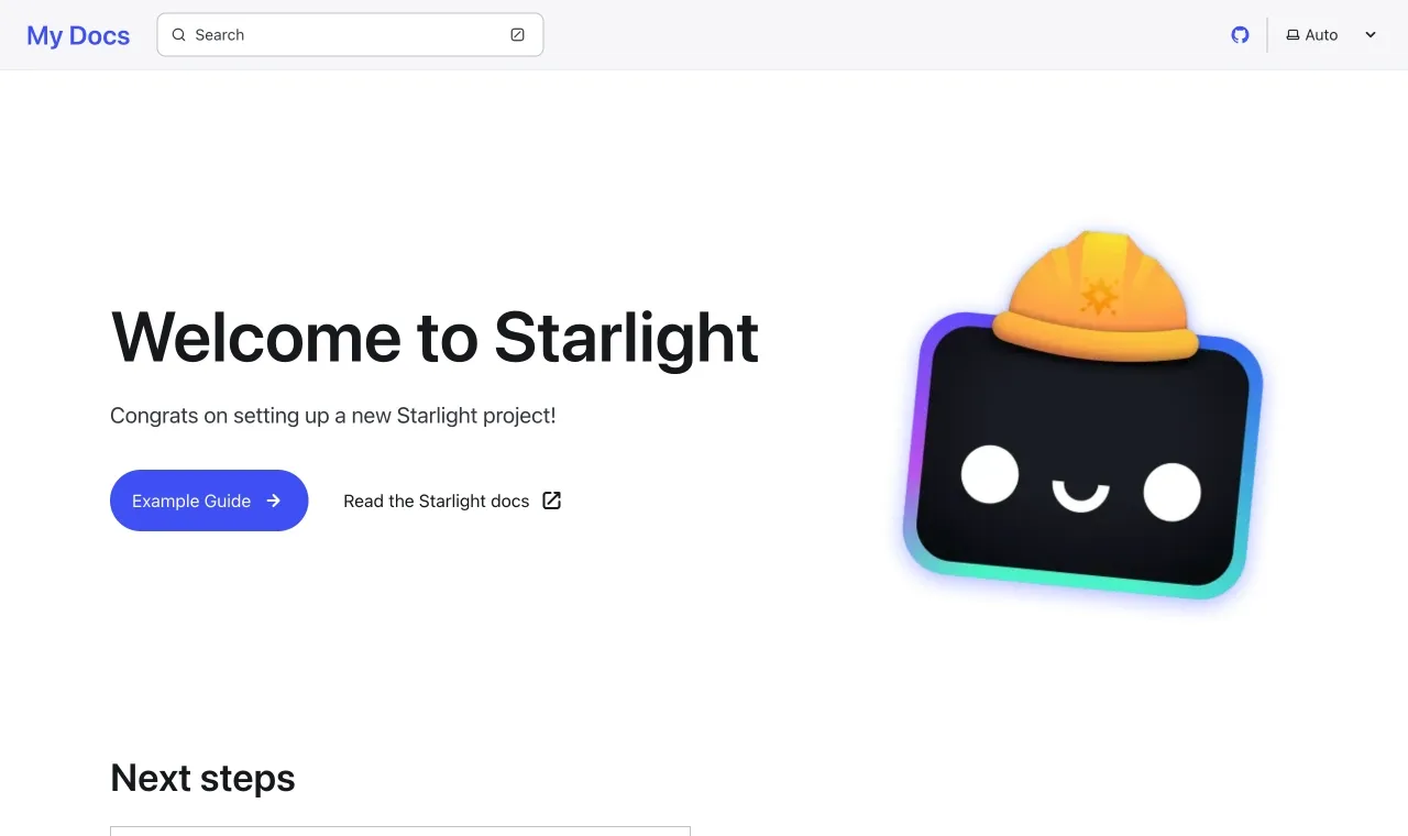 Starlight をローカルサーバを立ち上げたときのスクリーンショット